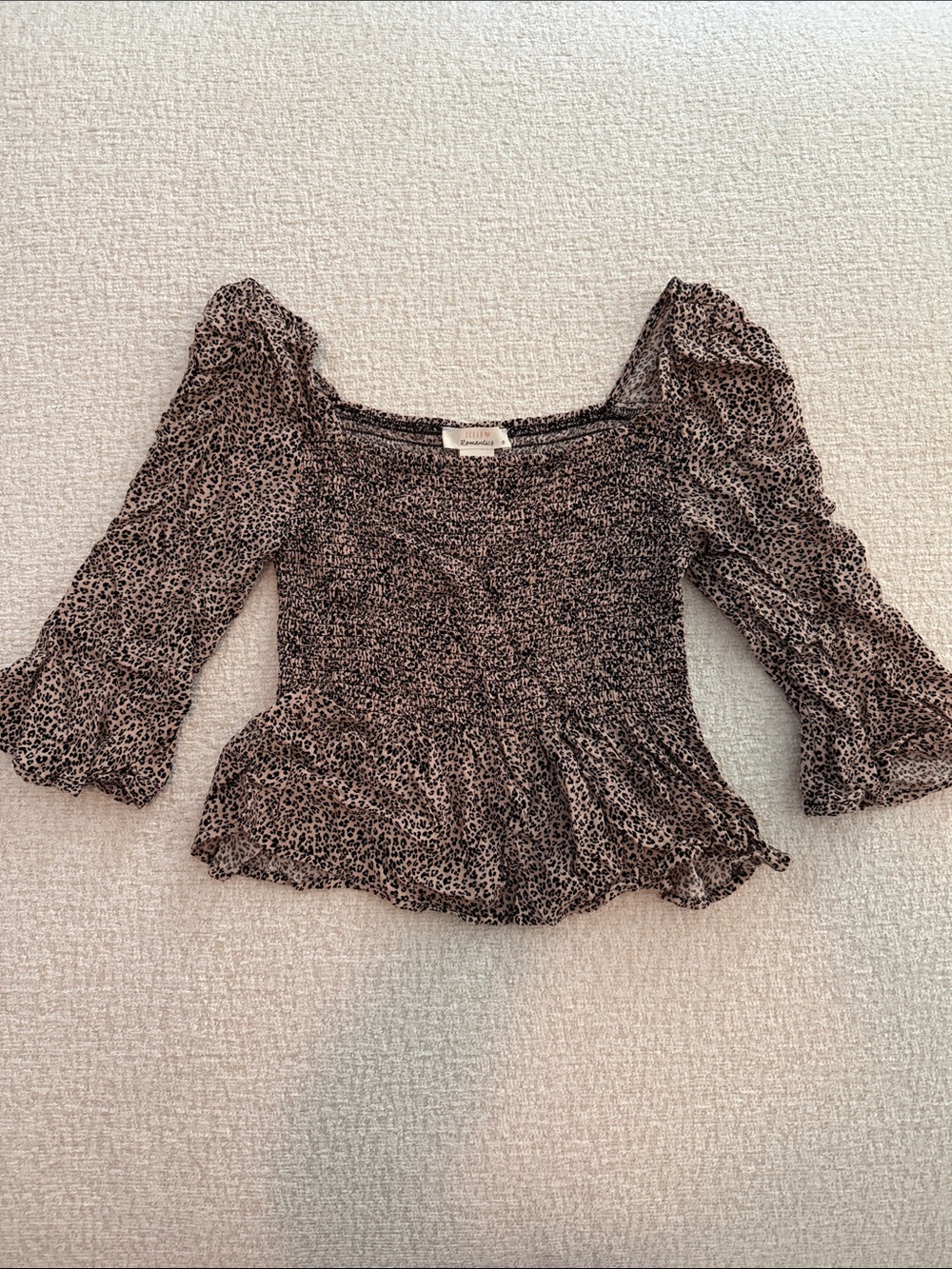 URBAN Romantics Brown Leopard Smocked Peplum Top